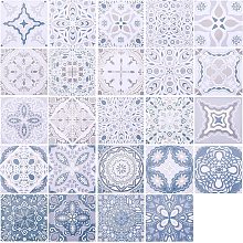 AHANDMAKER 24 Pcs Retro Floral Decorative Tile Stickers, 6x6 Inch Peel and Stick Adhesive Tile Stickers Backsplash Tile Stickers, for Kitchen Backsplash Bathroom Floor Cupboard Decor