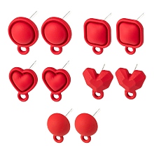 Arricraft 20Pcs 5 Style Spray Painted Alloy Stud Earrings Findings, with 925 Sterling Silver Pins and Loops, Half Round & Flat Round & Heart & Square, Red, 11~13x8~10mm, Hole: 1.8mm, Pin: 0.5mm, 4pcs/style