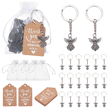 PandaHall Elite DIY Keychain, Angel Shape Alloy Pendants, Kraft Paper Tag and Organza Gift Drawstring Bags, Mixed Color, 20pcs/style