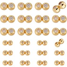 PandaHall Elite 18K Gold Stopper Beads, 24pcs Double Hole Beads Silicone Slider Beads Brass Rubber Beads Adjustable Round Beads Positioning Spacer Beads for Jewelry Bracelet Necklace Making