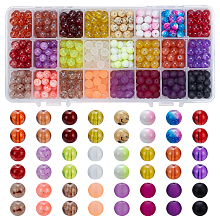 PandaHall Elite 720Pcs 24 Style Round Transparent Frosted & Two-Color Baking Painted & Drawbench & Baking Painted Glass Beads, Mixed Color, 8~8.5mm, Hole: 1.3~1.6mm, 30pcs/style