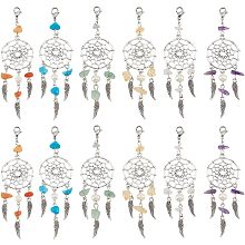 NBEADS 24 Pcs Dream Catcher Keychain, Natural Gemstone Embellished Alloy Keychain Pendants Woven Net with Feather Pendant Charms for DIY Jewelry Crafts Key Chain Making Hanging Decorations