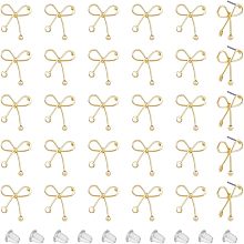 SUPERFINDINGS 30Pcs Bowknot Stud Earrings Iron Stud Earring Findings Earring Posts Stud Earrings with 50Pcs Plastic Ear Nuts for Earring DIY Jewelry Making, Hole: 1.5mm, Pin: 0.7mm