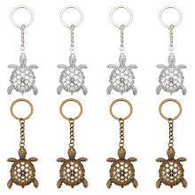 AHANDMAKER 8 Pcs Turtle Keychains, 2 Colors Vintage Sea Turtle Keychain Alloy Tortoise Pendant Keychain with Key Rings for Men Women Car Bag Backpack Decoration Gift