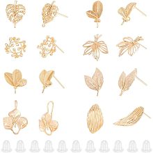 Arricraft 16 Pcs 8 Styles Brass Stud Earring Findings, Real 18k Gold Plated Leaf Earrings with Hoops Leaf Brass Cube Zirconia Earrings Accessories Suitable for Jewelry Accessories Making