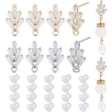 BENECREAT 16Pcs Leaf Pattern Brass Rhinestone Stud Earring Finding, Platinum and Golden CZ Earring Findings with Loop and Plastic Ear Nuts for DIY Dangle Earrings Making