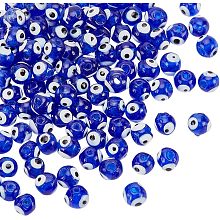 NBEADS 100 Pcs Glass Evil Eye Beads, 8mm Handmade Lampwork Beads Turkish Evil Eye Spacer Beads Round Evil Eye Loose Beads for Bracelets Necklace Jewelry Making, Blue