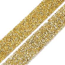 Glitter Resin Hotfix Rhinestone(Hot Melt Adhesive On The Back), Rhinestone Trimming, Costume Accessories, Gold, 30~35x2.5mm, about 65~85cm/pc