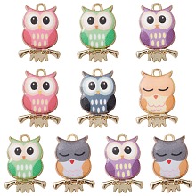 Painted Alloy Pendants, Owl Charm, Cadmium Free & Nickel Free & Lead Free, Golden, Mixed Color, 21.5x15x2.3mm, Hole: 2mm