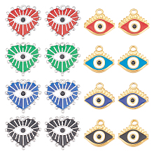 DICOSMETIC 16Pcs 2 Styles 4 Colors Stainless Steel Evil Eye Pendants Heart and Eye Shape with Enamel Pendant Charms Red/Green/Blue/Black Color Pendant for DIY Bracelet Earring Necklace