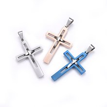 Honeyhandy 304 Stainless Steel Pendants, Cross, Mixed Color, 45x29x4mm, Hole: 10x5mm