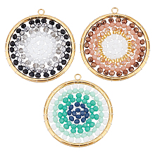 UNICRAFTALE 3Pcs 3 Colors Bohemian Beaded Round Pendant 304 Stainless Steel Braided Disc Pendant 38~38.5mm Sparkly Crystal Beaded Round Charms for Boho Earring Necklace Bracelets Making