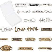 SUNNYCLUE 1 Box 20 Styles Connector Charms Tibetan Style Inspiration Words Infinity Love Heart Letter BFF Links Alloy Metal Pendants for Jewelry Making DIY Necklace Bracelet Crafting, 2 Colors