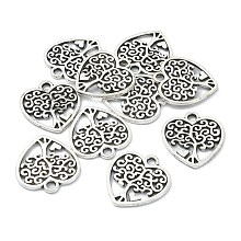 Honeyhandy Tibetan Style Alloy Pendants, Cadmium Free & Lead Free, Heart with Tree, Antique Silver, 18x17x1.5mm, Hole: 1.8mm