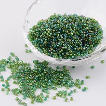 Honeyhandy Round Trans. Colors Rainbow Glass Seed Beads, Dark Green, Size: about 2mm in diameter, hole:1mm, about 3306pcs/50g