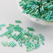 Honeyhandy Transparent Colours Rainbow Glass Bugle Beads, AB Color, Olive Drab, 6x1.8mm, Hole: 0.6mm, 1250pcs/50g