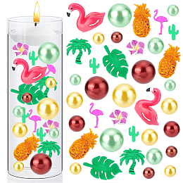 BENECREAT Summer Theme Vase Fillers for Centerpiece Floating Candles, including PVC Confetti, Imitation Pearl No Hole Beads, Resin Flamingo & Leaf Cabochons, Handmade Polymer Clay Plumeria Beads, Mixed Color