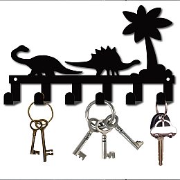 CREATCABIN Dinosaur Metal Key Holder Black Key Hooks Wall Mount Hanger Decor Iron Hanging Organizer Rock Decorative with 6 Hooks for Home Housewarming Gift Entryway Cabinet Hat Towel 10.6 x 6.3inch