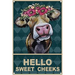 CREATCABIN Funny Metal Tin Signs Hello Sweet Cheeks Cow Wall Decor Vintage Retro Poster Paintings Decoration for Farm Home Bedroom Livingroom Bathroom Indoor Outdoor 12 x 8 Inch