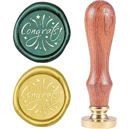 CRASPIRE Wax Seal Stamp Congrats Words Vintage Brass Head Wooden Handle Removable Sealing Wax Seal Stamp 25mm for Envelopes Wedding Invitations Wine Packages Christmas Halloween Xmas Party