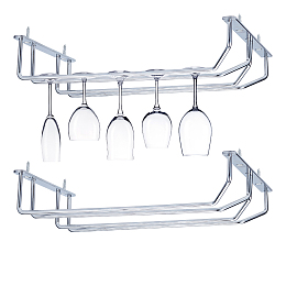 AHANDMAKER Iron 2 Rows Wine Glass Rack Under Cabinet, Goblet Storage Hanger, Stemware Holder, with Screws & Plastic Anchor Plug, Platinum, 270x216x51mm, Hole: 5mm