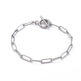 Honeyhandy 304 Stainless Steel Paperclip Chain Bracelets, with Toggle Clasps, Stainless Steel Color, 7-1/4 inch(18.5cm)