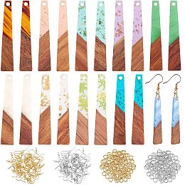 OLYCRAFT 200pcs Trapezoid Resin Wooden Earring Pendants Resin Walnut Wood Earring Makings Kit Vintage Resin Wood Statement Jewelry with Earring Hooks Jump Rings for Jewelry Making - 10 Styles