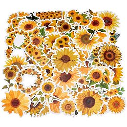 PandaHall Elite 100pcs Sunflower Stickers, Sunflower Themed Decal Aesthetic Waterproof Stickers PVC Self-Adhesive Stickers for Laptop Suitcase Skateboard Guitar Refrigerator Scrapbook