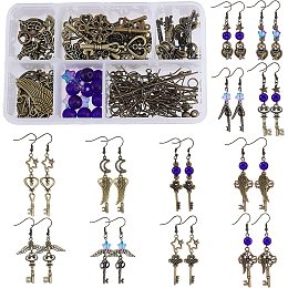 SUNNYCLUE DIY 12 Pairs Skeleton Key Dangle Earrings Making Kit Key Lock Wing Alloy Pendants Jump Rings & Earring Hooks for Beginners Jewelry Making Supplies, Antique Bronze