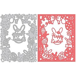 GLOBLELAND Happy Easter Frame Metal Cutting Dies Rabbits and Eggs Stencils for DIY Scrapbooking Easter Cards Making Album Envelope Decoration,Matte Platinum