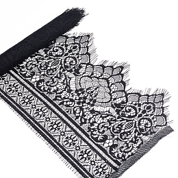 Arricraft 3.3 Yards Black Lace Trim, 9.8 Inches Floral Eyelash Lace Ribbon with Single Wave Edge Lace Ribbon Edge Trim for Sewing Garment Decoration and DIY Craft