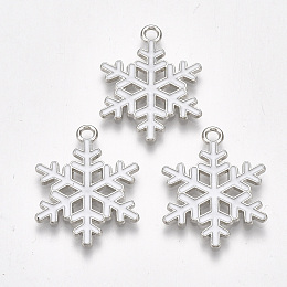 Honeyhandy Alloy Pendants, Cadmium Free & Lead Free, with Enamel, Christmas, Snowflake, Platinum, White, 25x19x1.5mm, Hole: 2mm