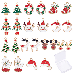 SUNNYCLUE 1 Box 48 Pcs 12 Style Enamel Christmas Charms Christmas Tree Charms Bulk Reindeer Charms for Jewelry Making Christmas Glove Hat Rhinestone Socks Wreath with Bowknot Earrings Making Decor