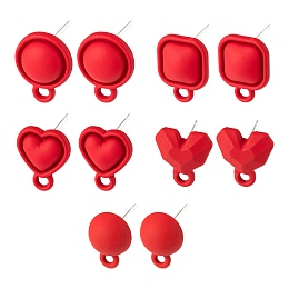 Arricraft 20Pcs 5 Style Spray Painted Alloy Stud Earrings Findings, with 925 Sterling Silver Pins and Loops, Half Round & Flat Round & Heart & Square, Red, 11~13x8~10mm, Hole: 1.8mm, Pin: 0.5mm, 4pcs/style