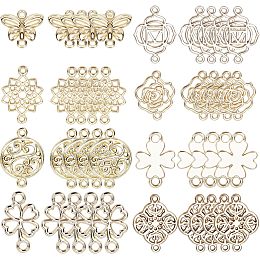 SUNNYCLUE 1 Box 48Pcs Connector Charms Gold Flower Linking Charms Chakra Yoga Energy Charm Butterfly Four Leaf Clover Links Connectors Charm Alloy Charms for Jewelry Making Charm DIY Earring Supplies