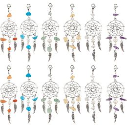 NBEADS 24 Pcs Dream Catcher Keychain, Natural Gemstone Embellished Alloy Keychain Pendants Woven Net with Feather Pendant Charms for DIY Jewelry Crafts Key Chain Making Hanging Decorations