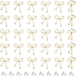 SUPERFINDINGS 30Pcs Bowknot Stud Earrings Iron Stud Earring Findings Earring Posts Stud Earrings with 50Pcs Plastic Ear Nuts for Earring DIY Jewelry Making, Hole: 1.5mm, Pin: 0.7mm