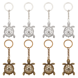 AHANDMAKER 8 Pcs Turtle Keychains, 2 Colors Vintage Sea Turtle Keychain Alloy Tortoise Pendant Keychain with Key Rings for Men Women Car Bag Backpack Decoration Gift