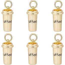 Beebeecraft 1 Box 8Pcs Coffee Cup Charms 18K Gold Plated Coffee Pendants Charms with Jump Rings Hole: 3mm for DIY Gift Bracelets Necklaces Earring Making