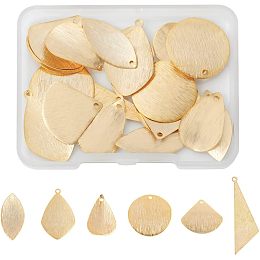 SUPERFINDINGS 24Pcs 6 Styles Brass Stamping Blank Tag Charms Real 24K Gold Plated Fan Leaf Metal Stamps Tags Triangle Teardrop Blanks Pendants for Jewelry DIY Craft Making，Hole:1.2~1.6mm