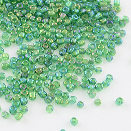 Honeyhandy Round Glass Seed Beads, Transparent Colours Rainbow, Round, Dark Green, 2mm