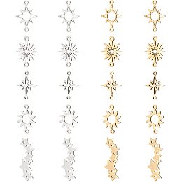 DICOSMETIC 20Pcs 5 Style 2 Colors Stainless Steel Sun Star Connectors Celestial Connectors Sunburst Link Five-Pointed Star Connectors for Bracelet Necklace Earrings Making