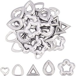 UNICRAFTALE 40pcs 5 Styles Triangle/Teardrop/Flower/Heart Linking Rings Stainless Steel Linking Charms Metal Link Connectors for Necklace Jewelry Making, Stainless Steel Color