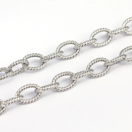 Honeyhandy 3.28 Feet 304 Stainless Steel Textured Cable Chains, Unwelded, Oval, Stainless Steel Color, 9x6x1.4mm