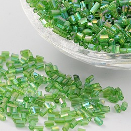 Honeyhandy 11/0 Two Cut Glass Seed Beads, Hexagon, Trans.Colours Rainbow, Green, Size: about 2.2mm in diameter, about 4500pcs/50g