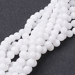 Honeyhandy Natural White Jade Beads Strands, Dyed & Heated, Round, White, 6mm, Hole: 0.8mm, about 68pcs/strand, 15 inch