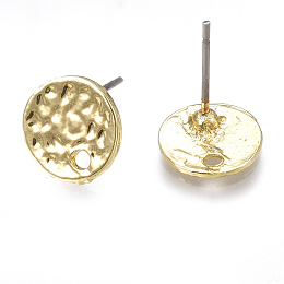 Honeyhandy Alloy Stud Earring Findings, with Loop, Steel Pins, Flat Round, Light Gold, 10mm, Hole: 1.5mm, Pin: 0.7mm