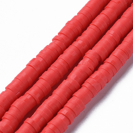 NBEADS 10 Strands Handmade Flat Round Polymer Clay Bead Spacer Beads for DIY Jewelry Making, 4x1mm, Hole: 1mm, About 380pcs/strand, Red