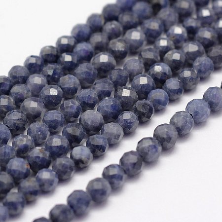 ARRICRAFT Natural Sapphire Beads Strands, Faceted, Round, Steel Blue, 3mm, Hole: 0.5~0.6mm, about 144~151pcs/strand, 15.3~15.7 inches(39~40cm)