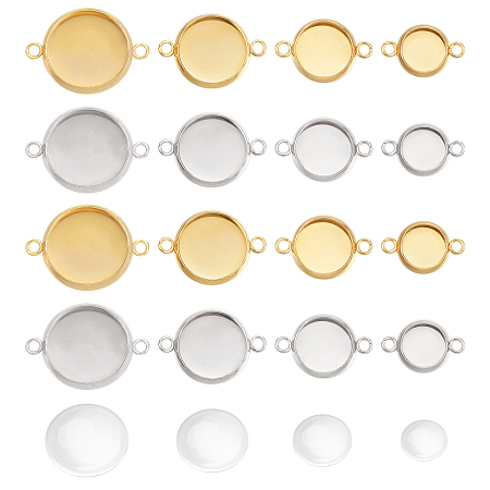 Unicraftale DIY Links Connectors Making Kits, with Transparent Glass Cabochons, 304 Stainless Steel Cabochon Connector Settings, Golden & Stainless Steel Color, Connector Settings: 16~21.5x10~16x2mm, Hole: 2mm; 40pcs/box